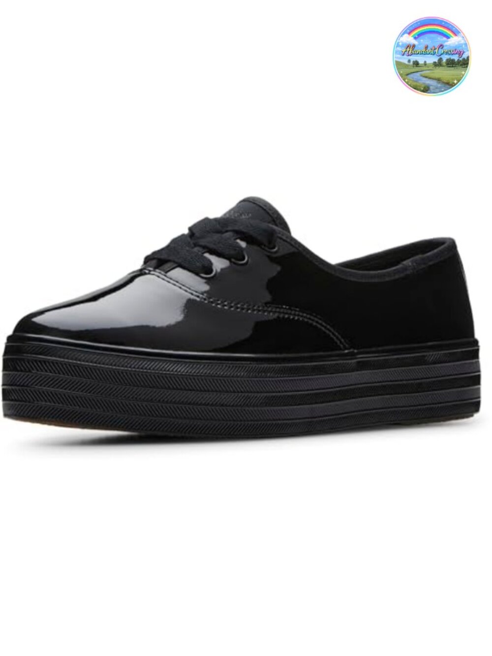 Lace Up Pointed Toe Platform Sneakers Patent Leather Cushioned Comfort Casual